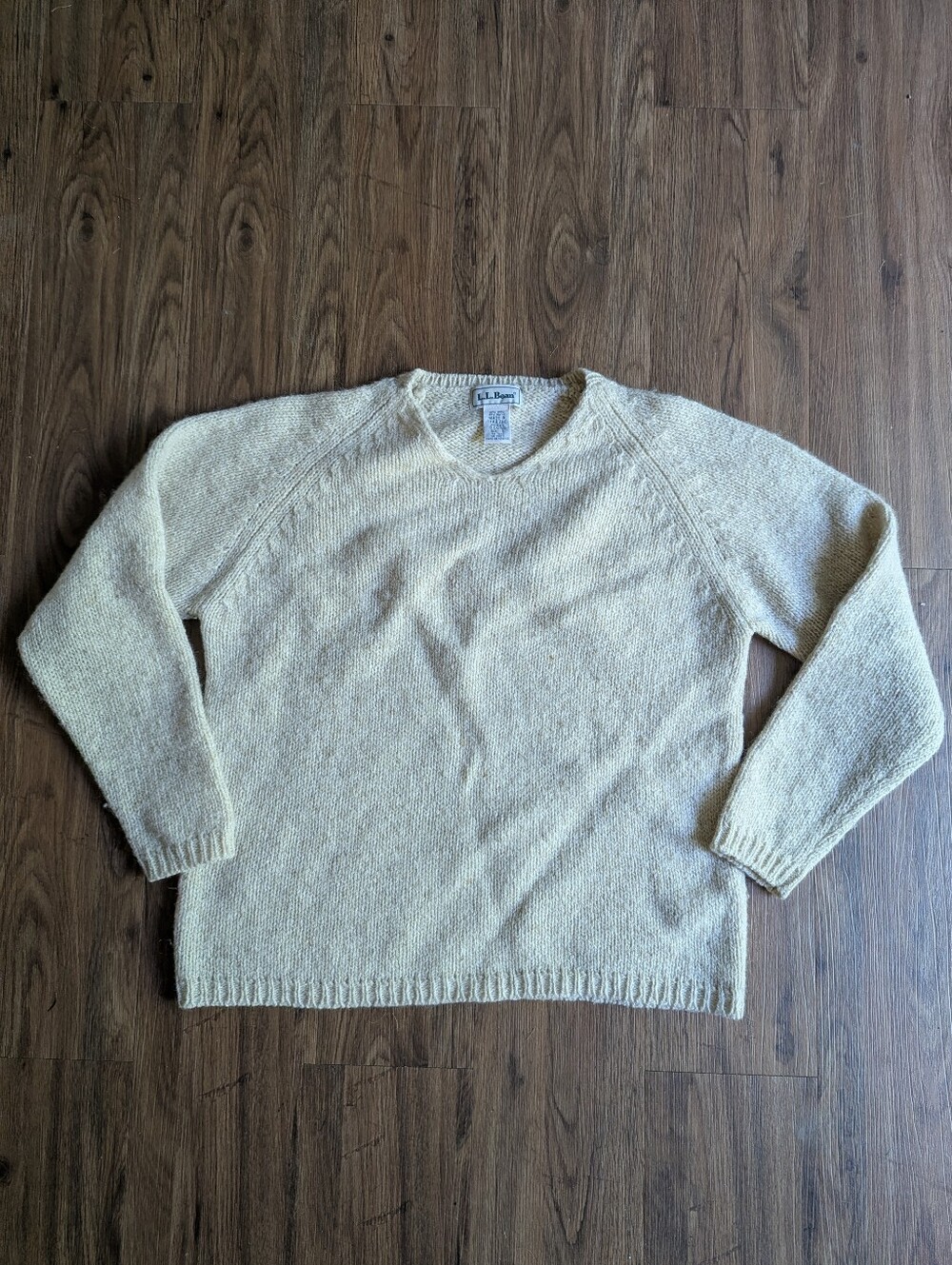 LL Bean Vintage Women's Wool Cream Knit Crewneck Sweater Size S
